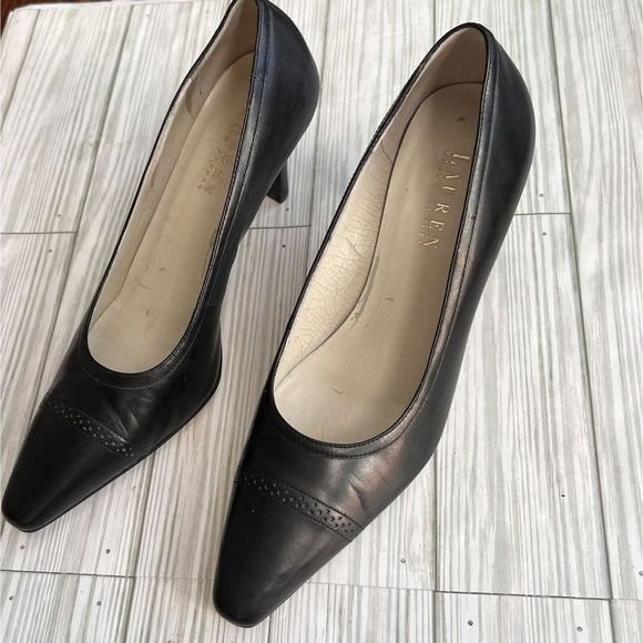 Ralph Lauren Womens Lucinda Pumps 8B Black Leather Classic - Picture 2 of 8